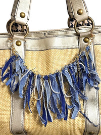Boho Denim Purse Chain Charm Gold Pearl Fringe