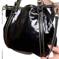 Gucci Coated Canvas and Patent Leather GG Logo Dialux Britt Hobo Bag