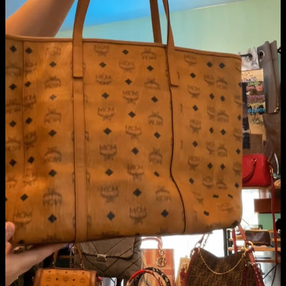 MCM Large Cognac Visetos Shopper Tote Bag with COA and Dustbag