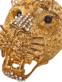 Gold Tone Rhinestone Leopard Cat Keychain Bag Charm