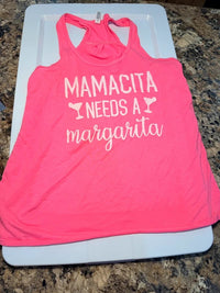 Mamacita Needs a Margarita Neon Pink Racerback Tank Top Large SKUA1