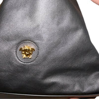 Versace Black 100% Pebbled Leather Large Hobo Shoulder Tote Bag NWT