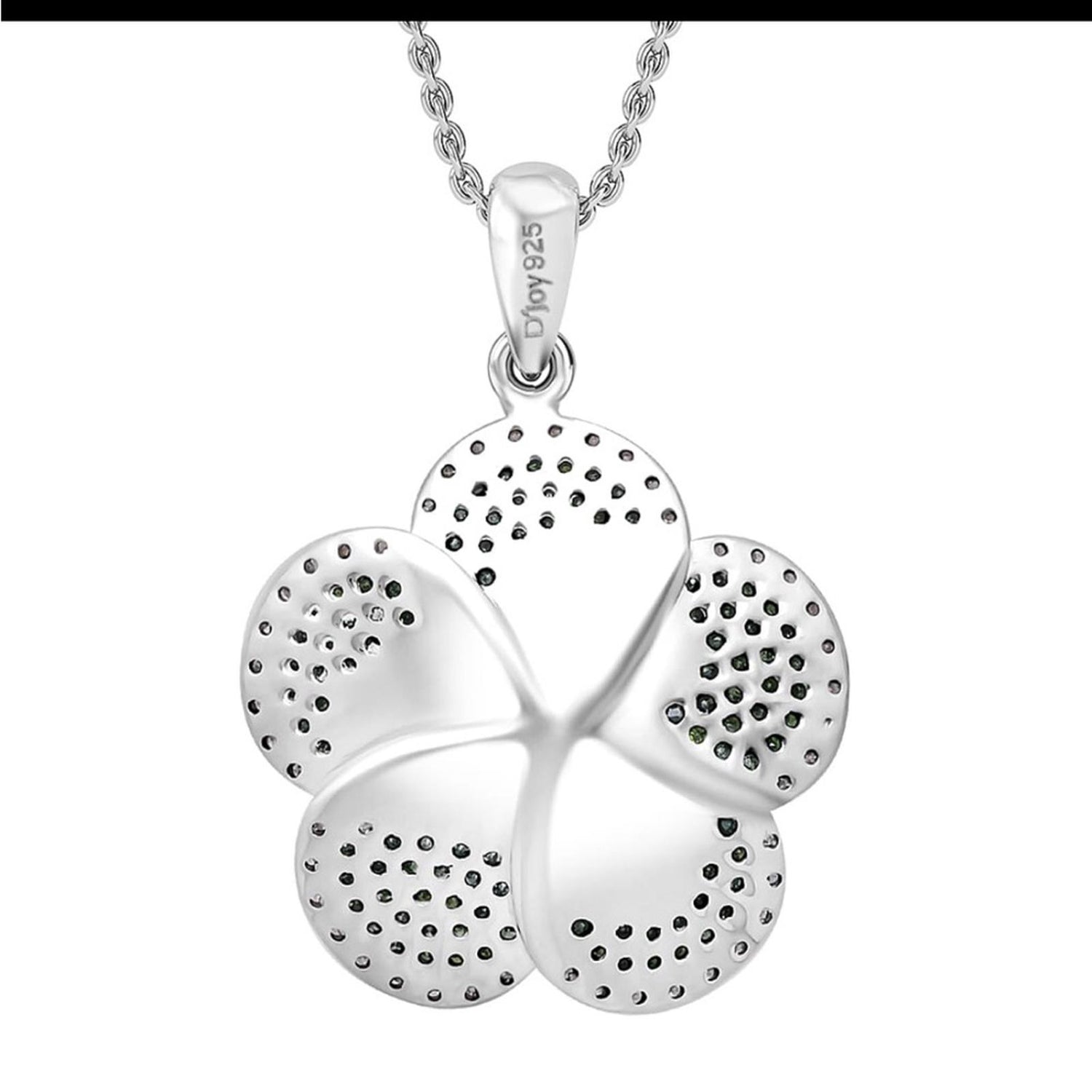 Green & White diamond 1.0 ctw bloom pendant platinum 925 sterling silver $1400 R