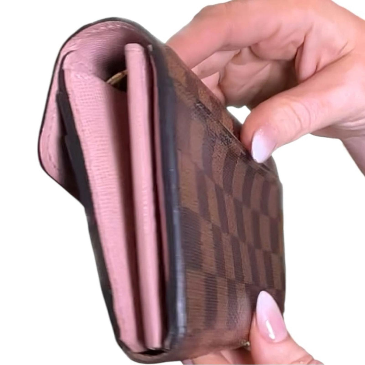 Louis Vuitton Sarah Wallet Damier Ebene Canvas Rose Ballerine Interior