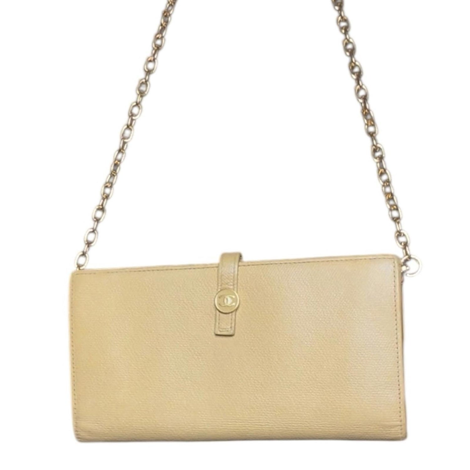 CHANEL Coco Button long wallet in beige leather with a gold chain added