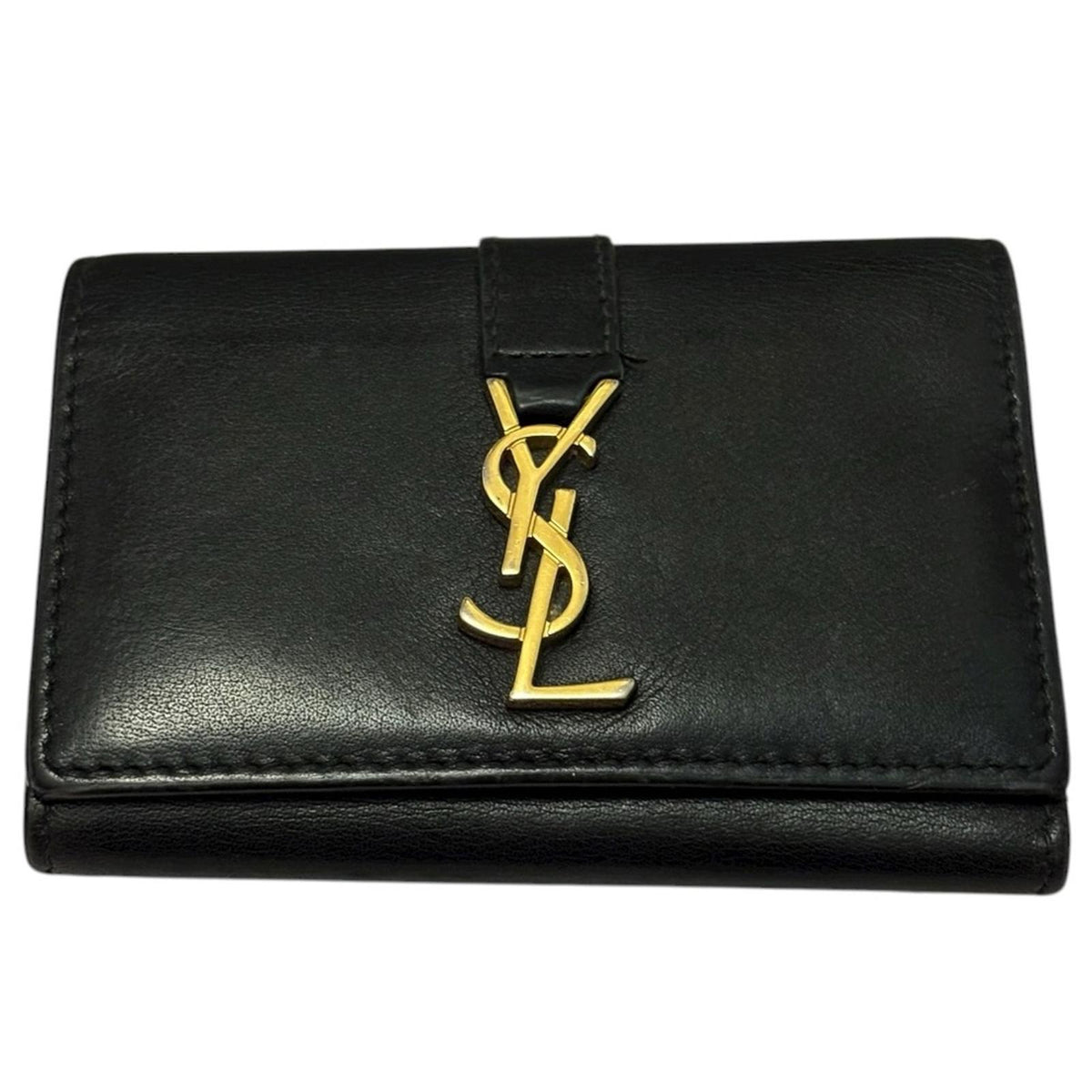 Saint Laurent Paris Black Leather Key Holder Gold YSL Logo