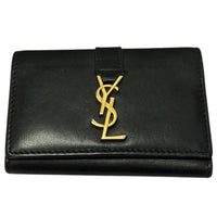 Saint Laurent Paris Black Leather Key Holder Gold YSL Logo
