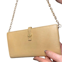 CHANEL Coco Button long wallet in beige leather with a gold chain added