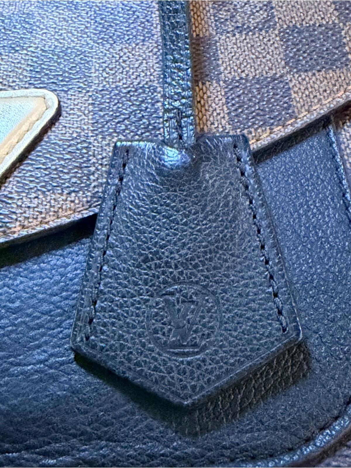 Louis Vuitton Brown Damier Ebene Satchel with Black Front Panel and Tan Handle