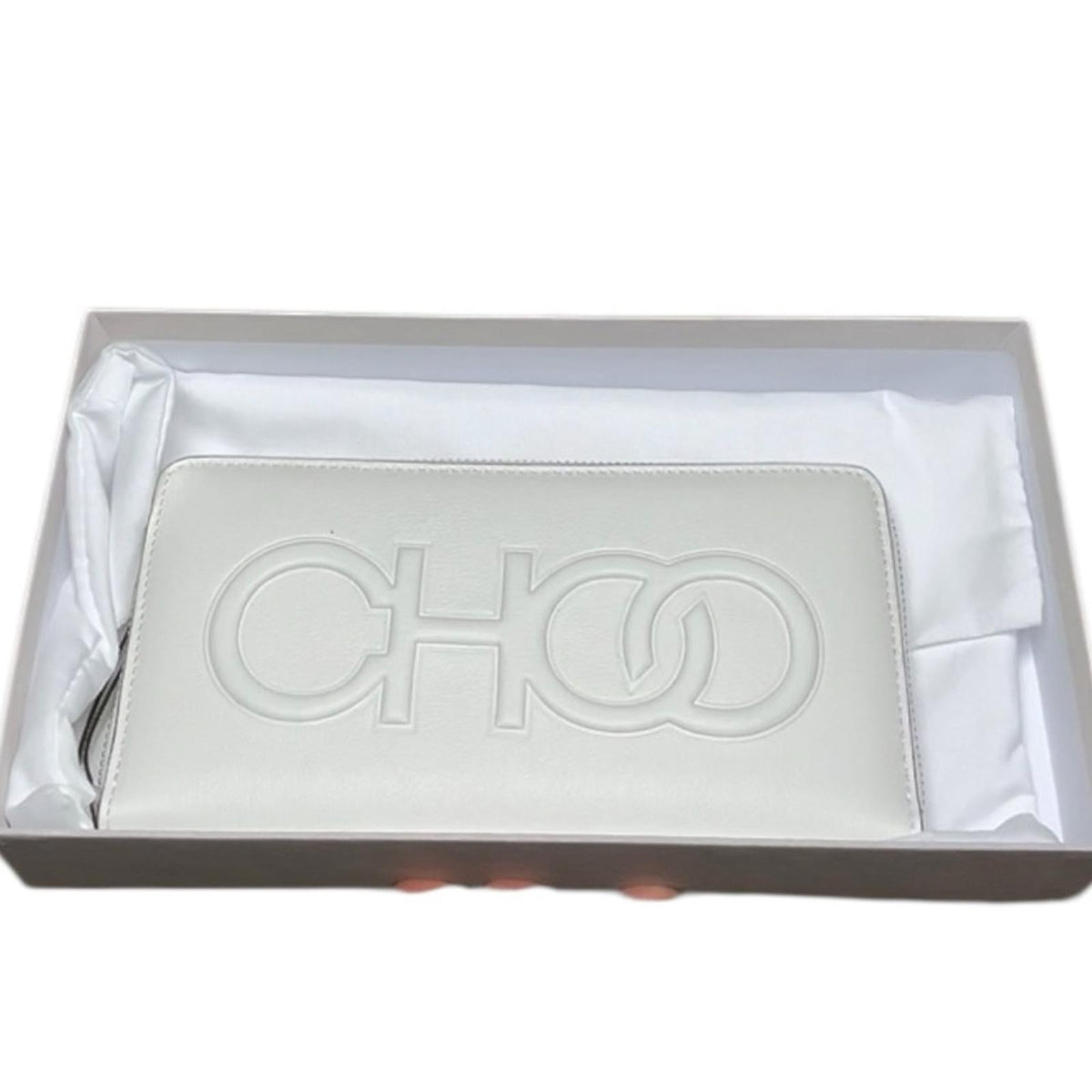 Jimmy Choo Bettina Long Zip Around Wallet Milk White Leather Embossed Logo