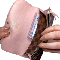 Louis Vuitton Emilie Wallet Damier Ebene Canvas Pink Interior