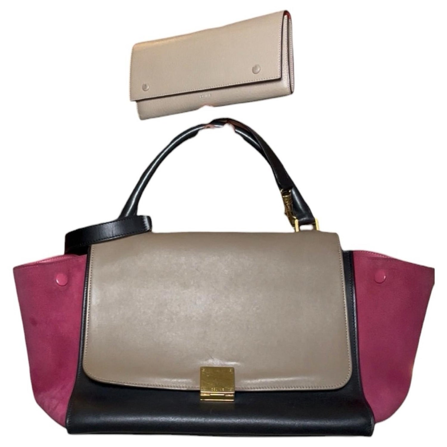 Celine Trapeze Medium Tricolor Leather Top Handle Bag with Wallet