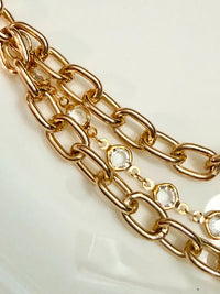 Gold Tone and Rhinestones Handbag Charm Chain layered with gold tone hardware