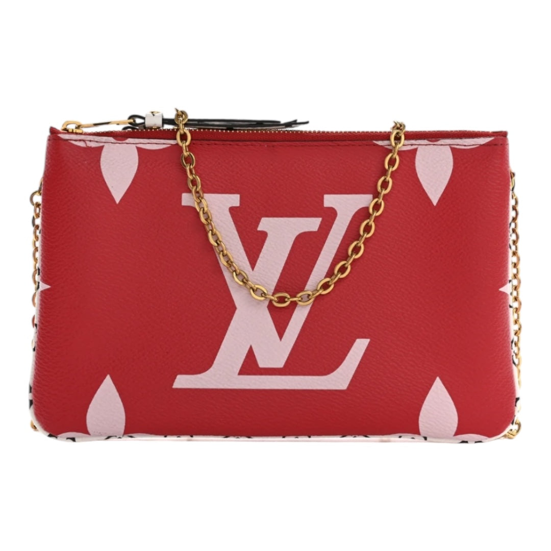 Authentic Louis Vuitton Monogram Giant Double Zip Pochette Red & Pink