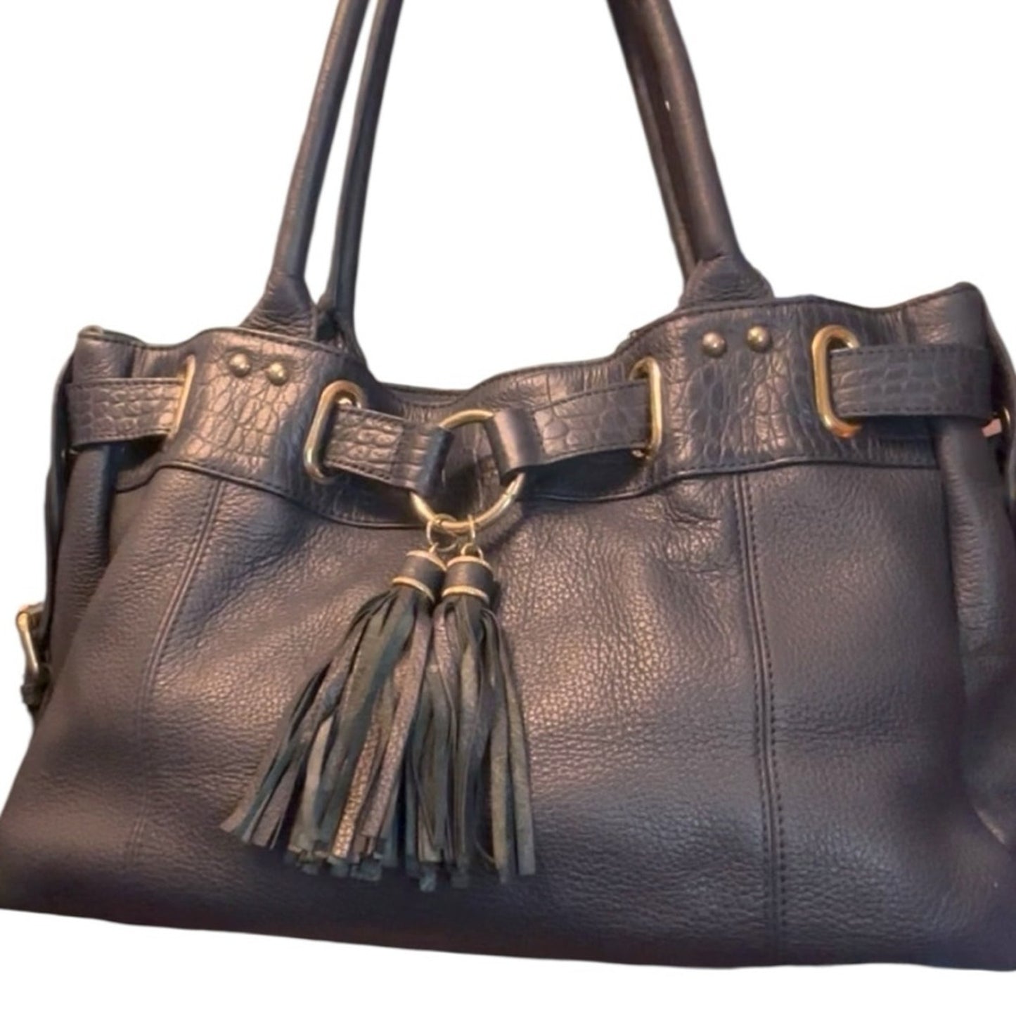 BALENCIAGA Paris Navy Blue Leather Satchel with Tassels