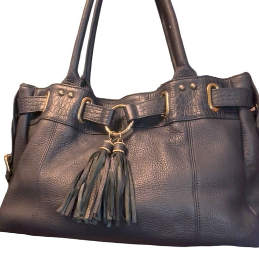 BALENCIAGA Paris Navy Blue Leather Satchel with Tassels