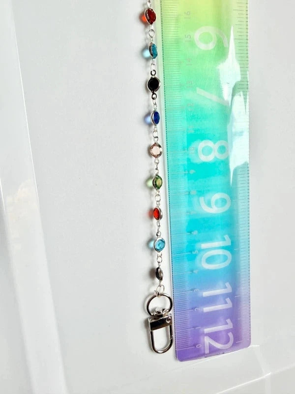 Handbag Charm Chain with Colorful Beads Silver tone hardware and swivel clasp