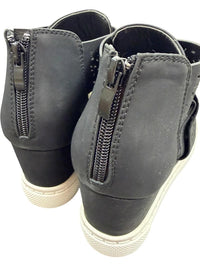 Yoki Demian-17 Black Laser Cut Wedge Sneaker Booties Women’s Size 8