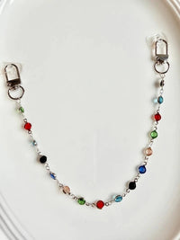 Handbag Charm Chain with Colorful Beads Silver tone hardware and swivel clasp