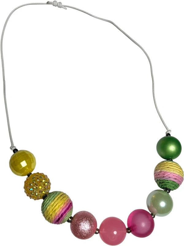 Colorful Lemonade Theme Ribbon Hair Bow and Bead Necklace Set skuQ