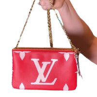 Authentic Louis Vuitton Monogram Giant Double Zip Pochette Red & Pink