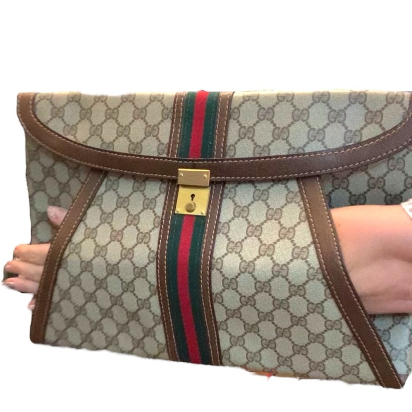 Gucci GG Supreme Vintage 1980’s XL Document Holder Clutch with COA