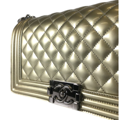 CHANEL Metallic Gold Quilted Boy Bag Crossbody with COA