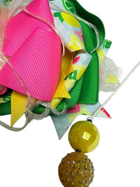 Colorful Lemonade Theme Ribbon Hair Bow and Bead Necklace Set skuQ