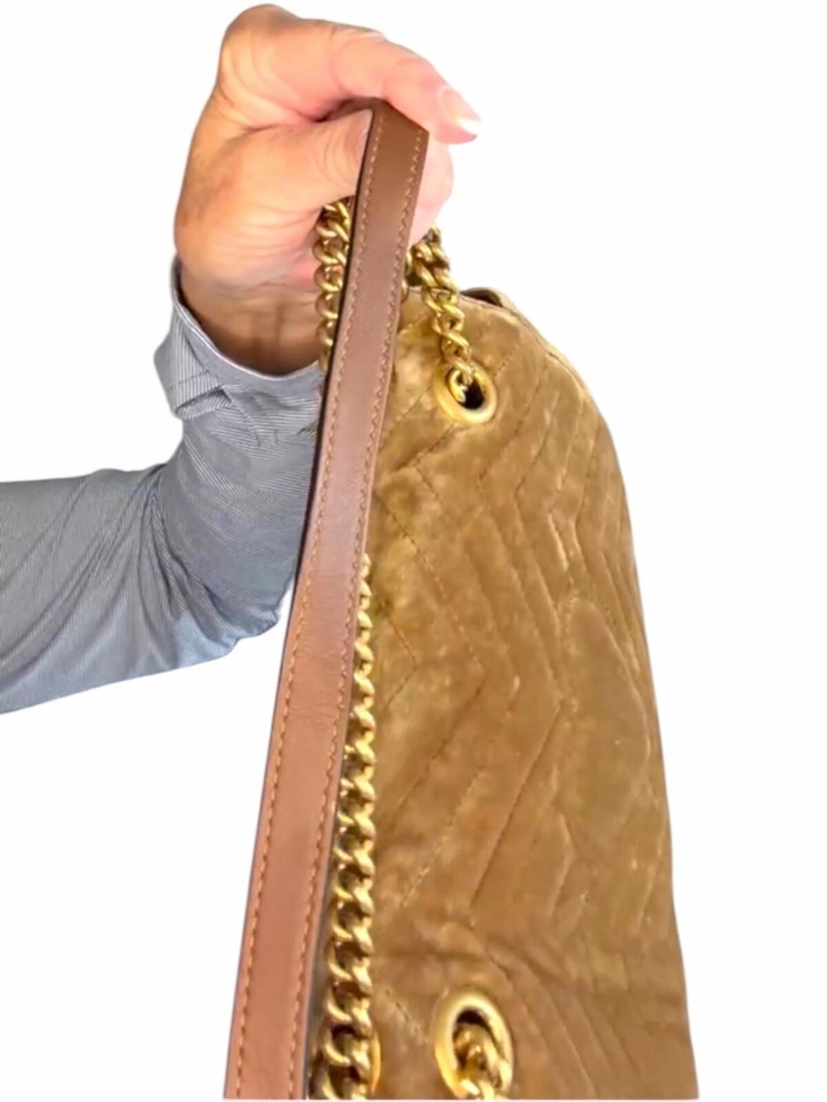 Gucci Brown Velvet Double G Shoulder Bag with Gold Hardware