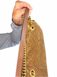 Gucci Brown Velvet Double G Shoulder Bag with Gold Hardware