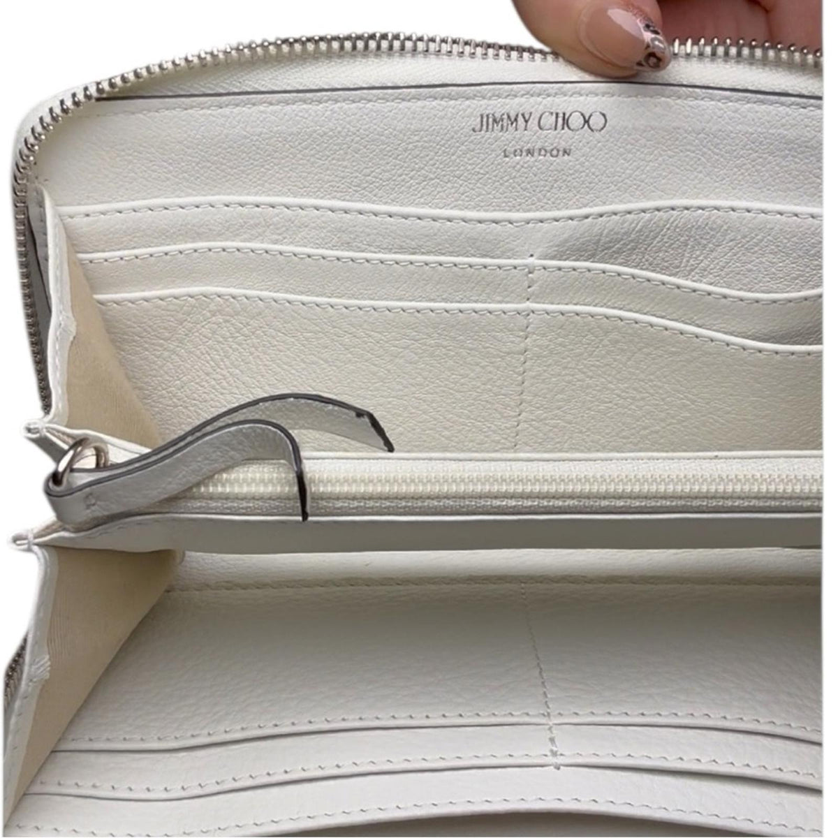 Jimmy Choo Bettina Long Zip Around Wallet Milk White Leather Embossed Logo
