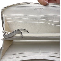 Jimmy Choo Bettina Long Zip Around Wallet Milk White Leather Embossed Logo