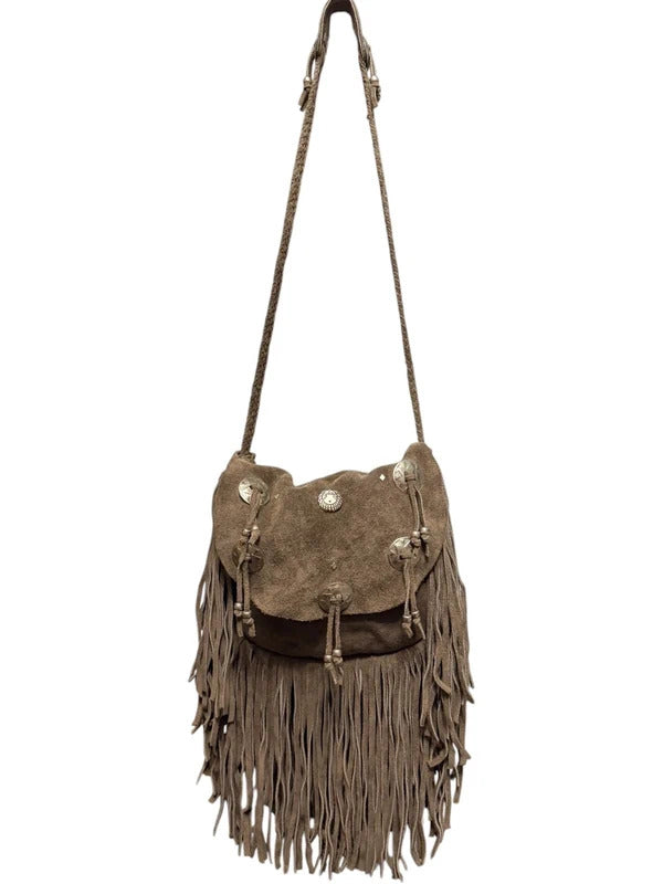 Vintage Boho Genuine Suede Fringe Crossbody Bag