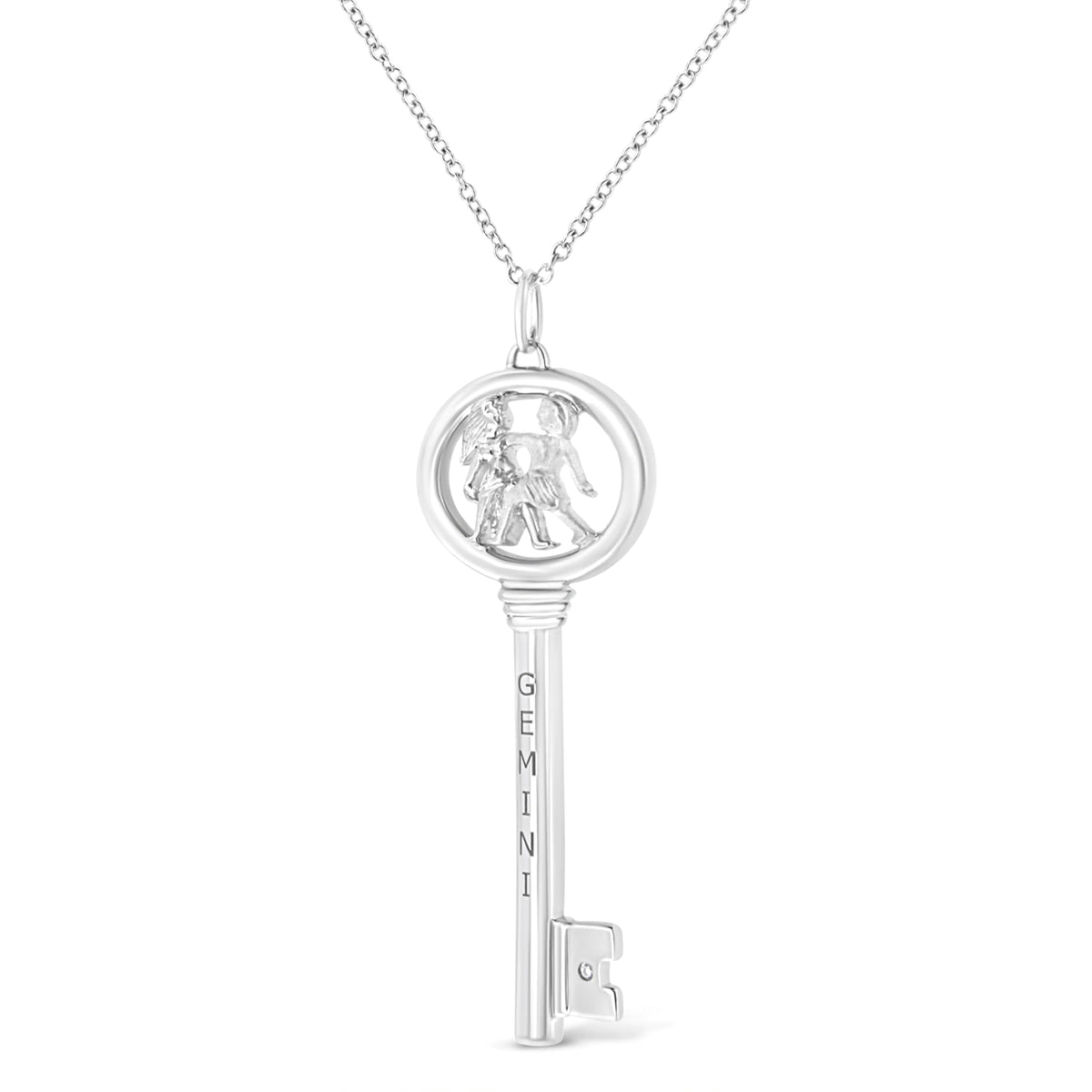 .925 Sterling Silver Diamond Accent Zodiac Key 18" Pendant Necklace (K-L Color, I1-I2 Clarity)