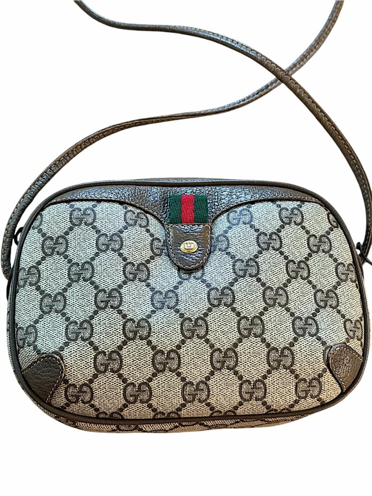 Gucci Beige/Brown Monogram Crossbody with Web Stripe