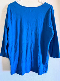 Basic Editions Royal Blue Embroidered Henley Top 1X SKUO