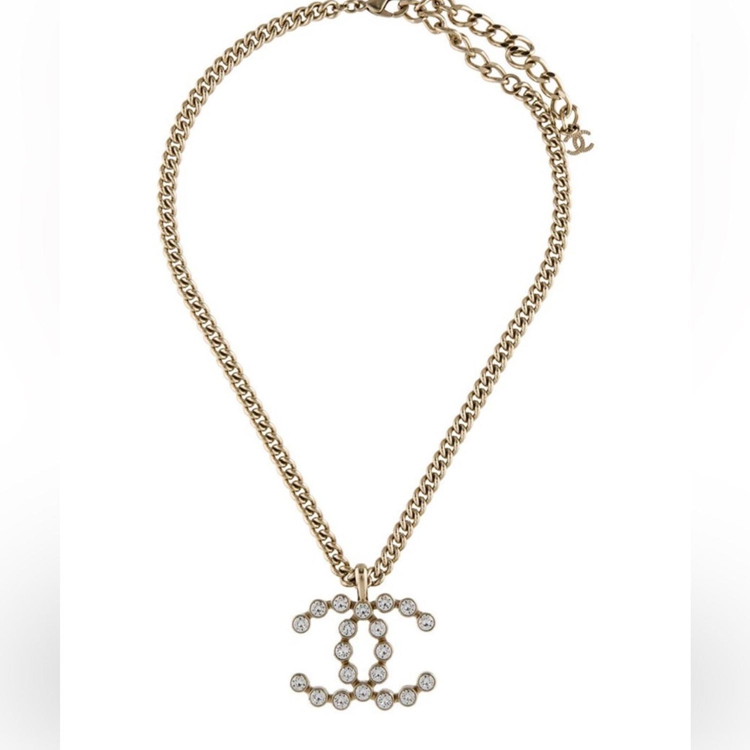 Chanel 2023 Strass CC Pendant Necklace Gold Plated