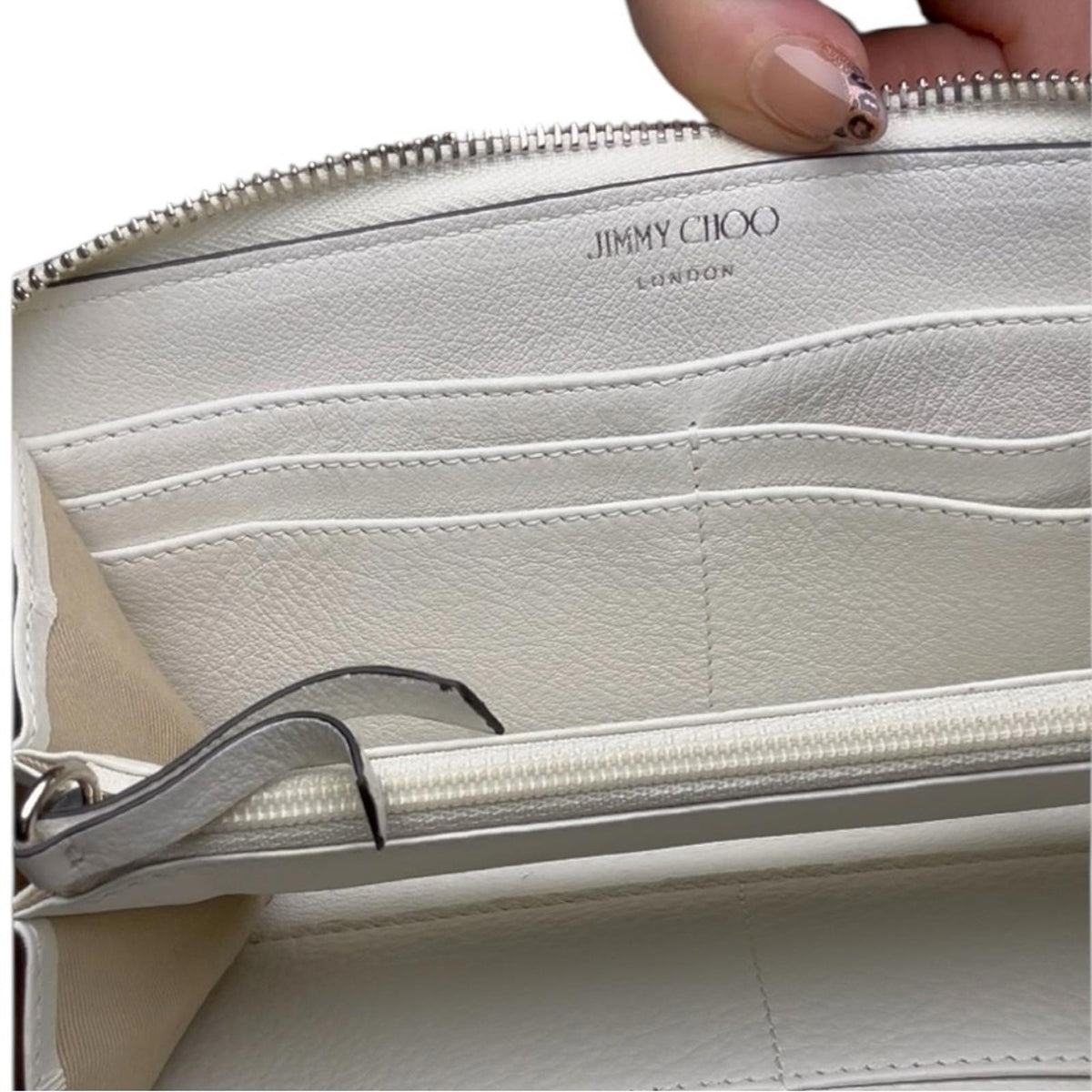 Jimmy Choo Bettina Long Zip Around Wallet Milk White Leather Embossed Logo