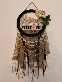 Rustic Boho Farmhouse Home Sweet Home Lace Pearl Wall Hanging New
