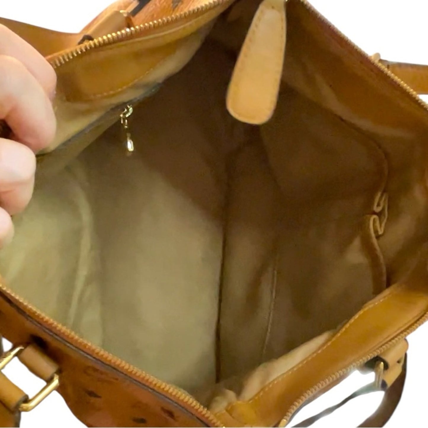 MCM Visetos Cognac Shopper Tote Bag with shoulder or crossbody strap with COA