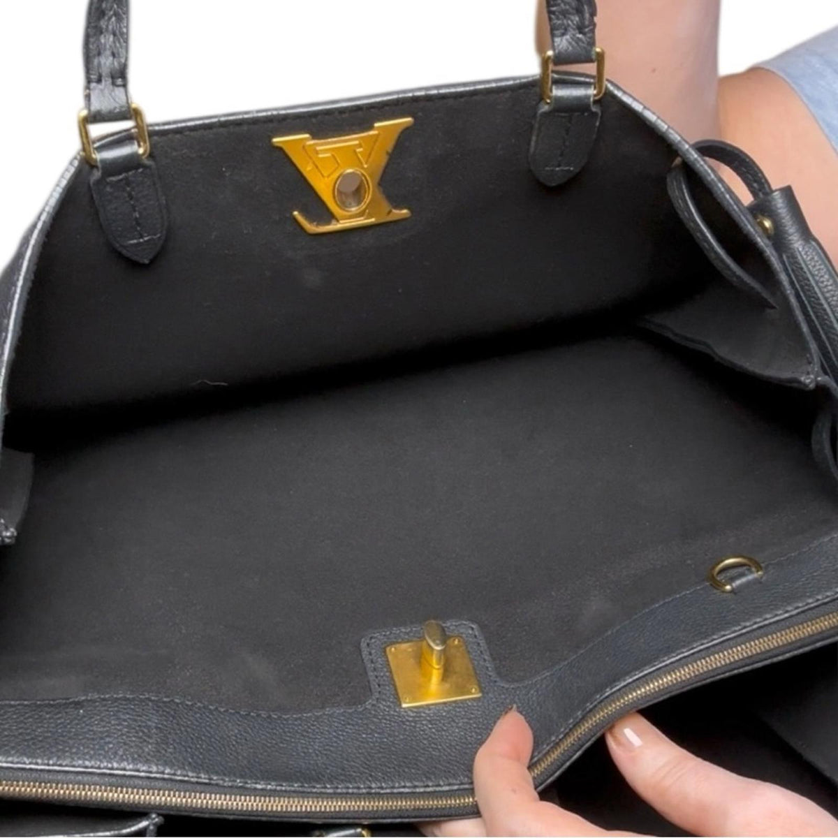 Louis Vuitton Calfskin Lockmeto Tote Black gold hardware