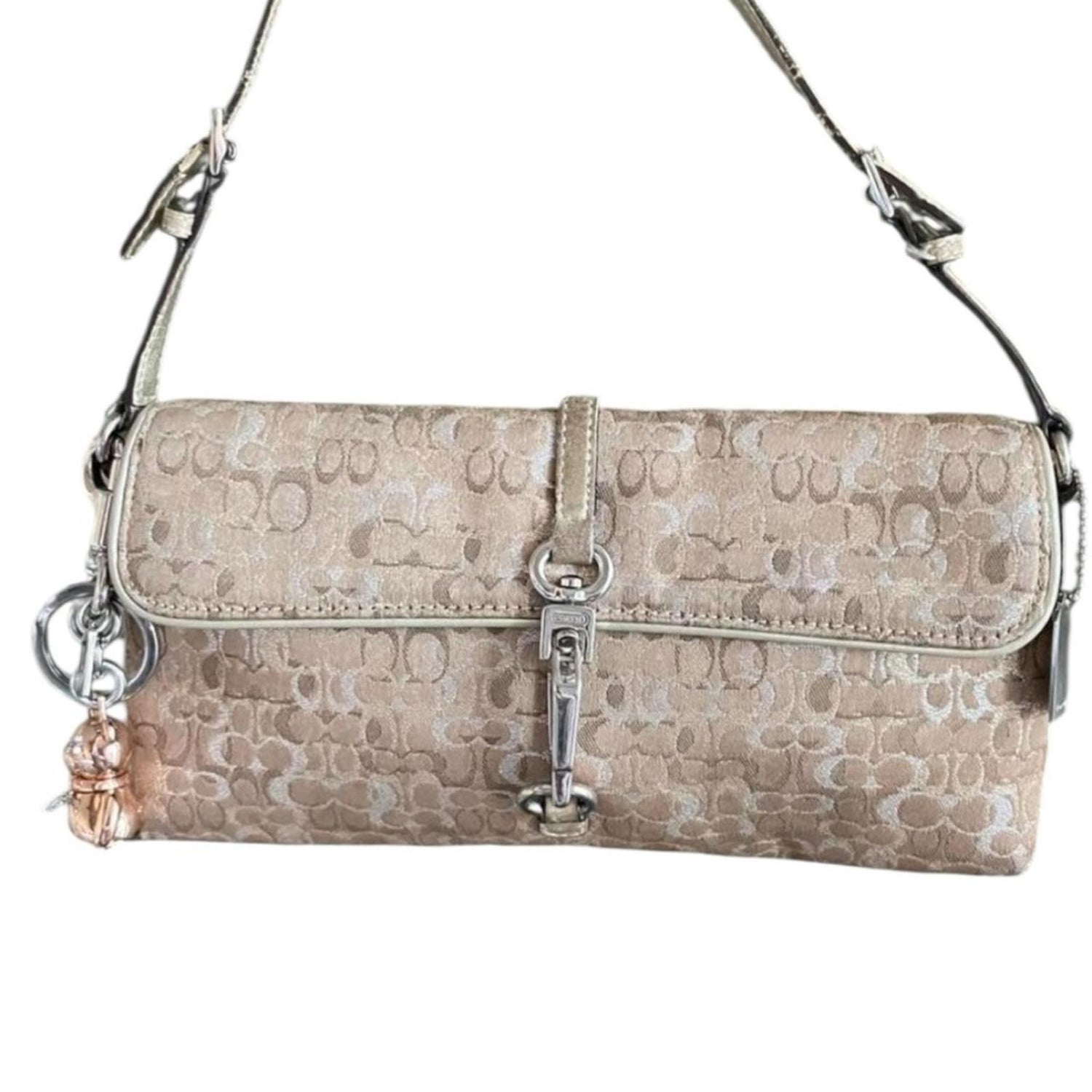 Coach Hamptons Optic shoulder bag in signature gold and silver jacquard