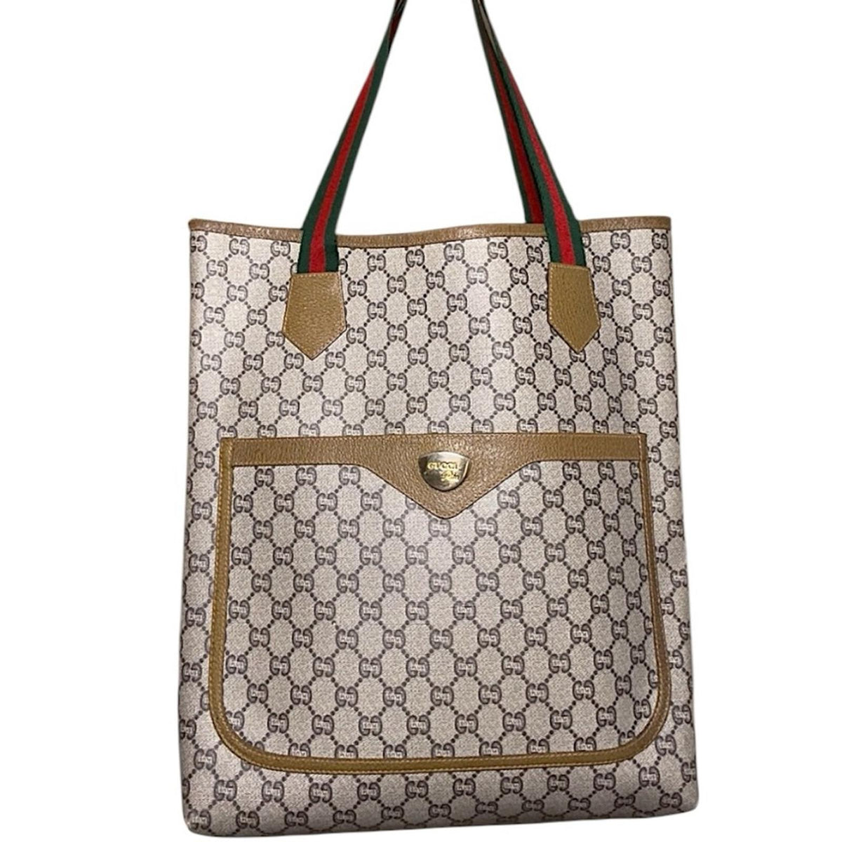 GUCCI Plus Vintage GG Supreme Tote Bag Beige Brown Canvas