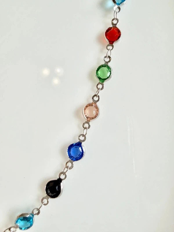 Handbag Charm Chain with Colorful Beads Silver tone hardware and swivel clasp