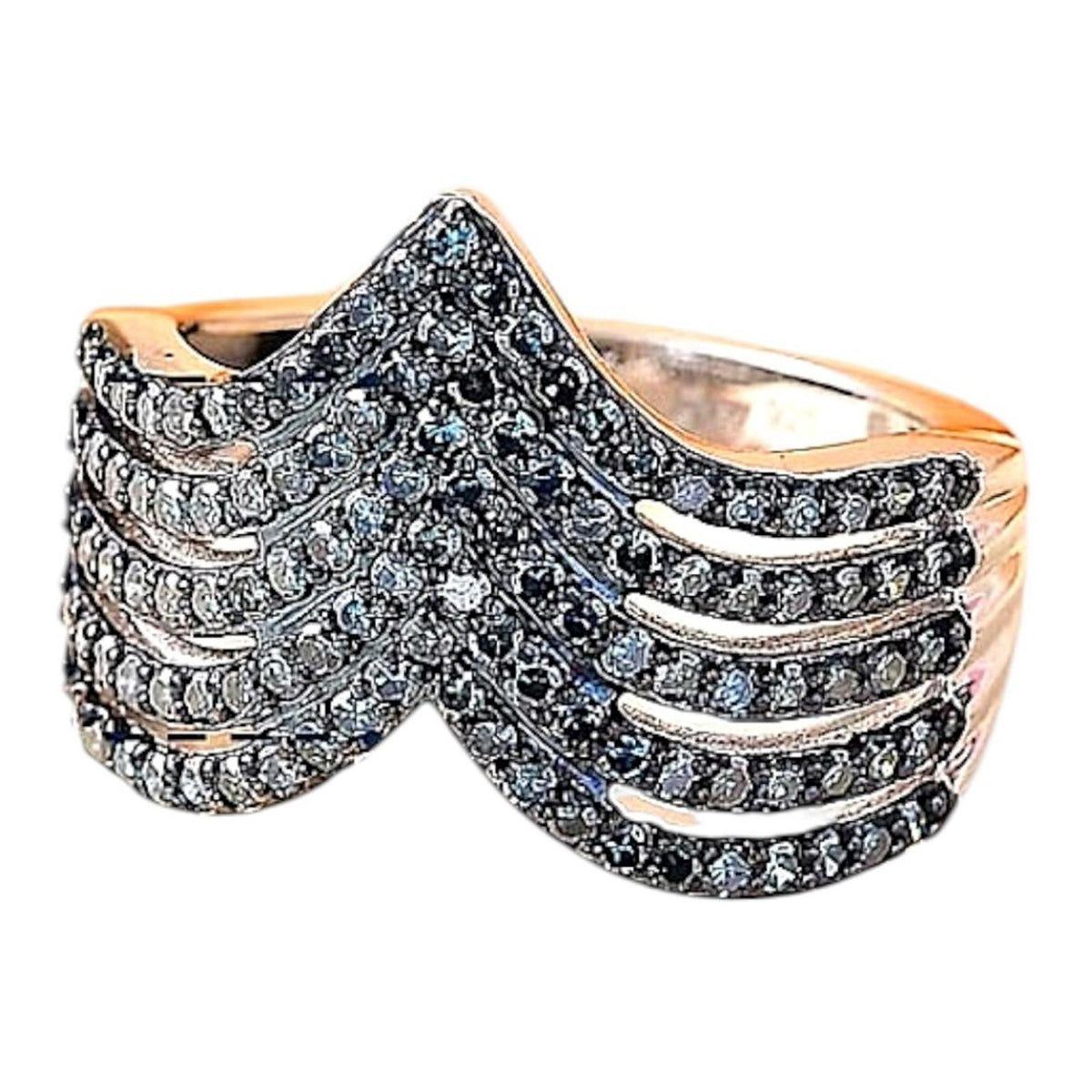 925 Blue 1.0 ctw Diamond Chevron Ring Retail $1299 Size 6