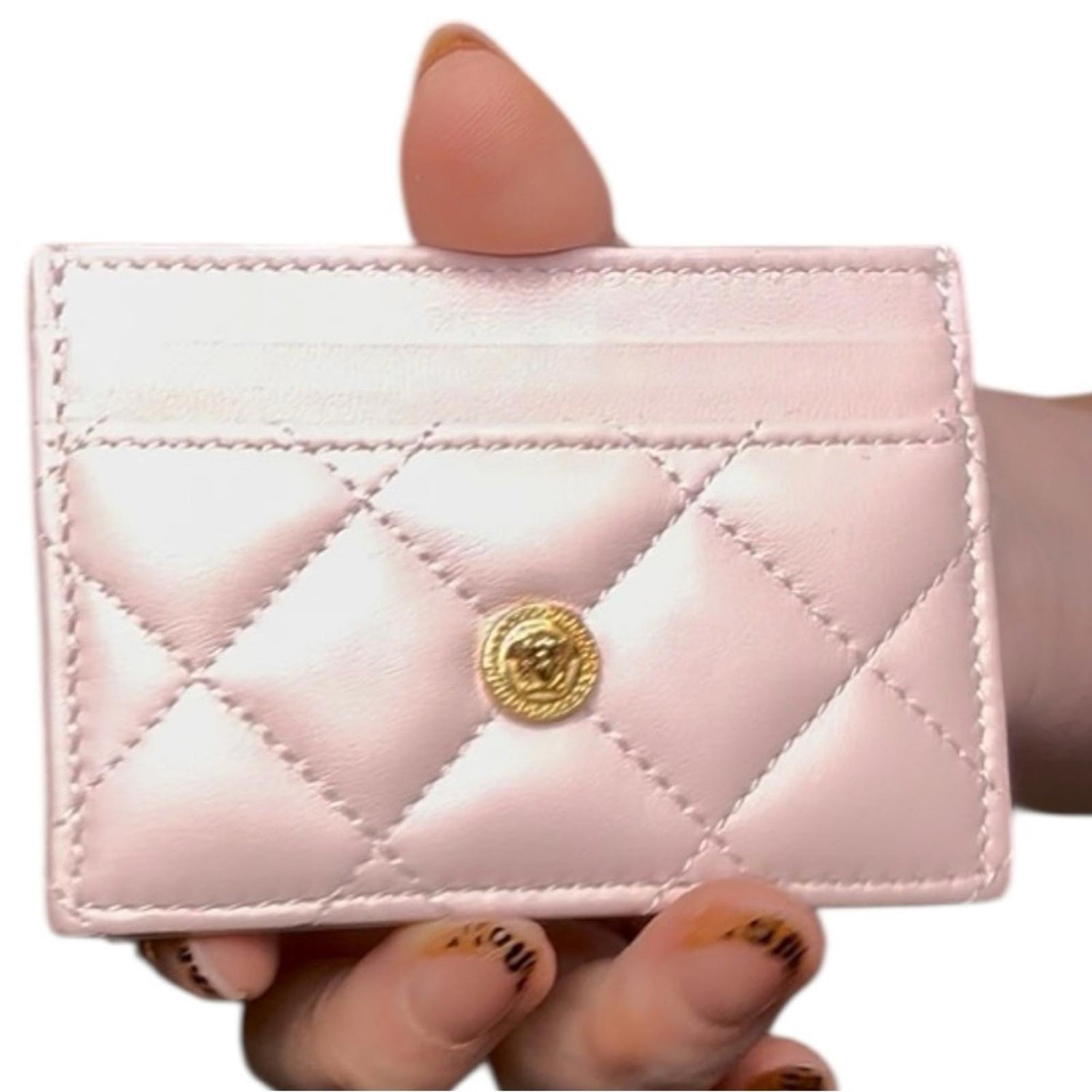 Versace Pink Quilted Leather Medusa Card Holder