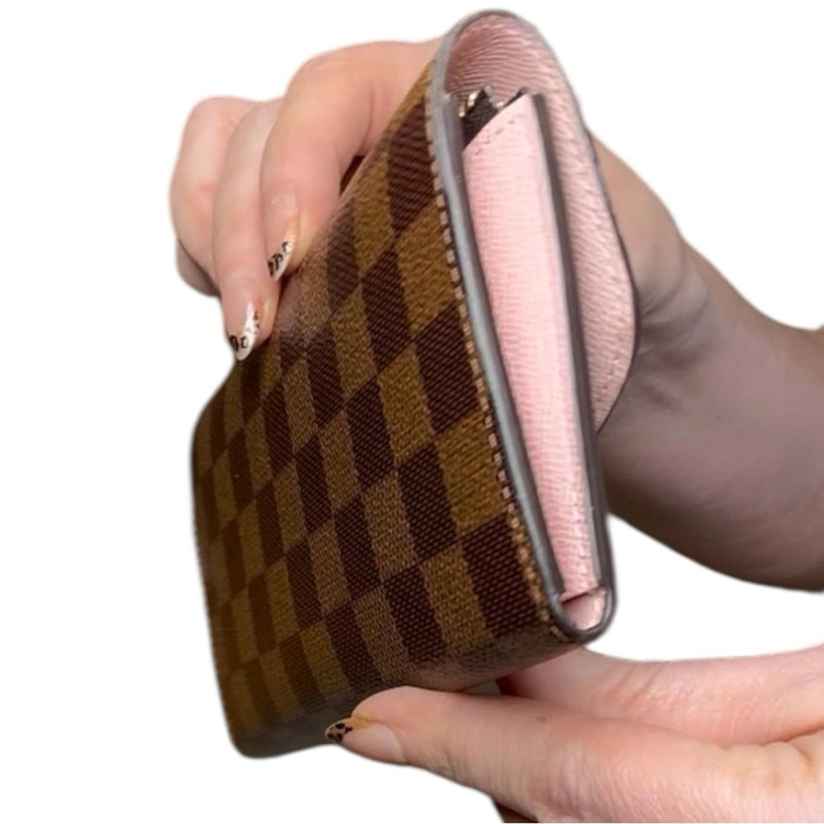 Louis Vuitton Emilie Wallet Damier Ebene Canvas Pink Interior