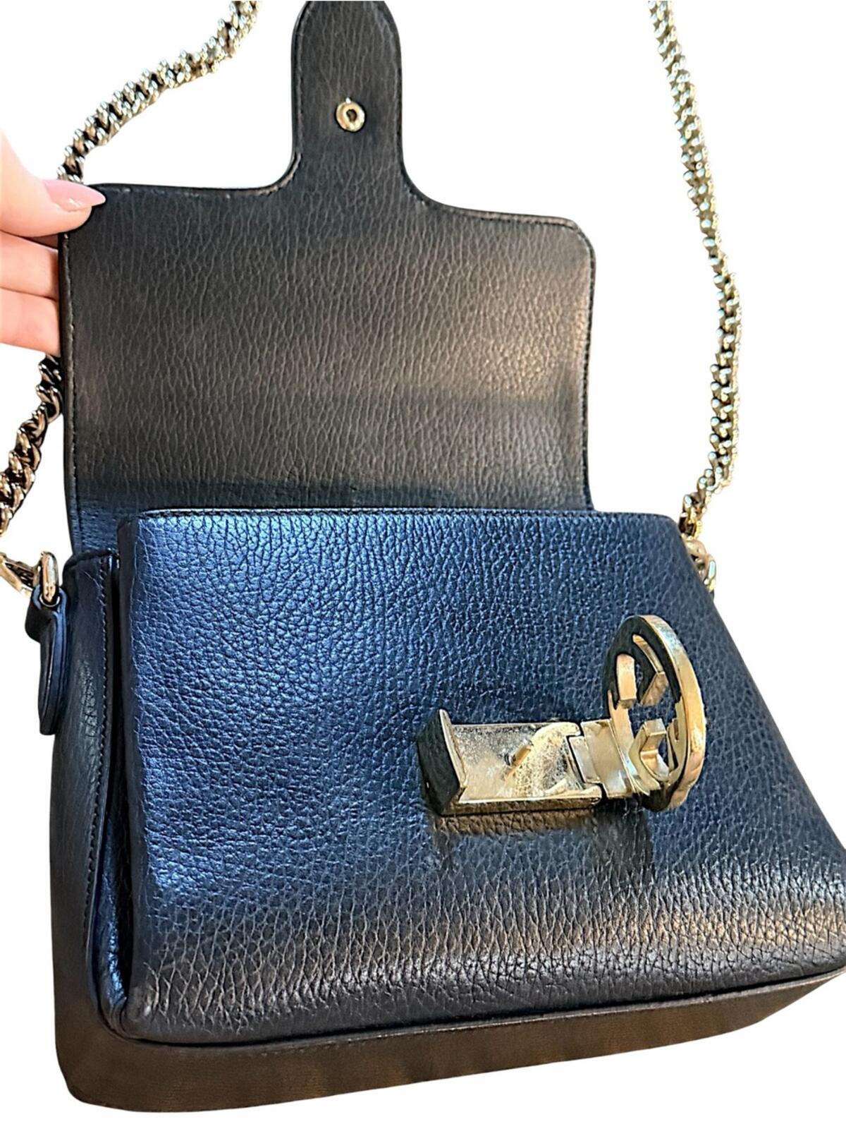 Gucci Black Leather Crossbody with Gold Chain