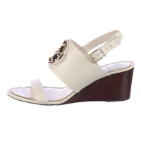 Tory Burch White Leather Slingback Wedge Sandals Size 9 Logo Buckle