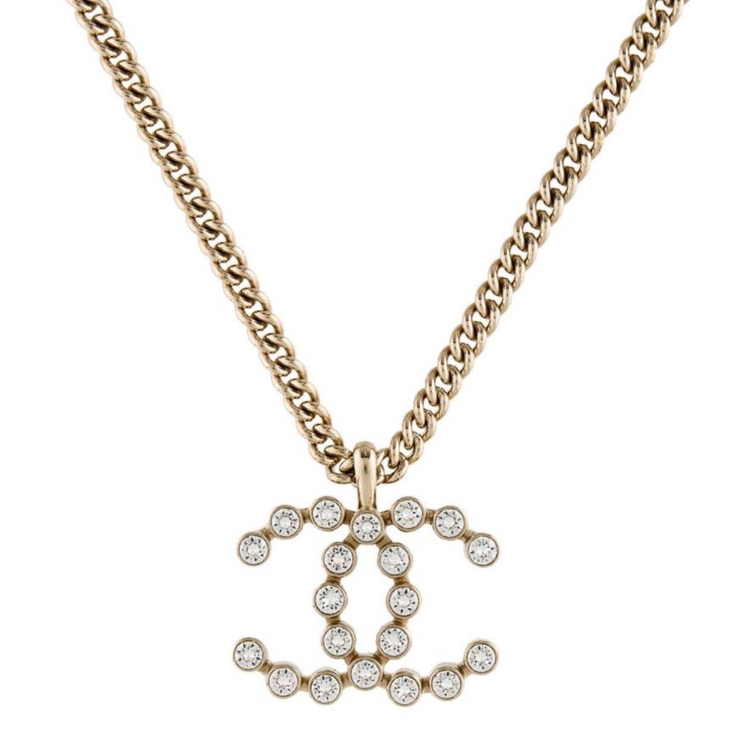 Chanel 2023 Strass CC Pendant Necklace Gold Plated